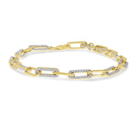 Colormerchants 14K Yellow Gold Diamond Paper Clip Link Bracelet