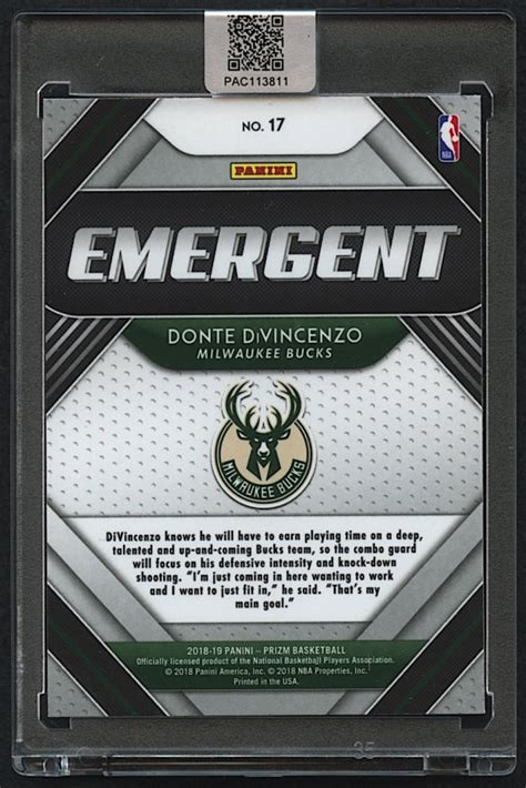 Donte DiVincenzo Signed 2018 19 Panini Prizm Emergent 17 RC PA