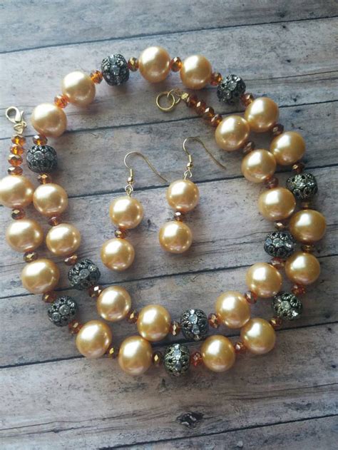 Fancy Fall Pearl Necklace Set Pearl Dangle Earrings Long Pearl Etsy