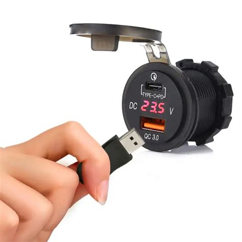 12V 24V Dual Port Car USB USB Type C PD Quick Charger Power Outlet For ...