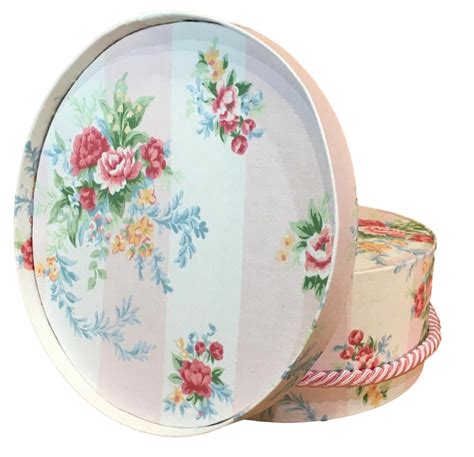 Small 10” Hat Box In Pink Floral Stripe Fabric Decorative Covered Hat