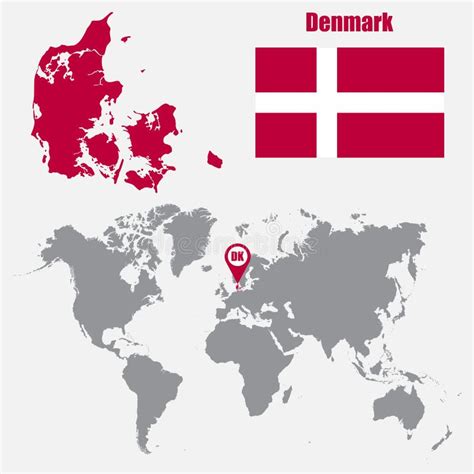 Denmark Map On A World Map With Flag And Map Pointer Vector