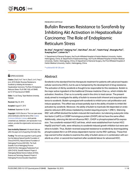 PDF Bufalin Reverses Resistance To Sorafenib By Inhibiting Akt