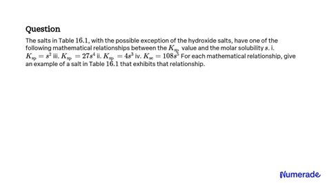 Solved The Salts In Table 16 1 With The Possible Exception Of The Hydroxide Salts Have One Of