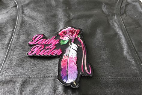 Lady Rider Pink Rose And Feathers Large Back Patch Biker Patches Thecheapplace