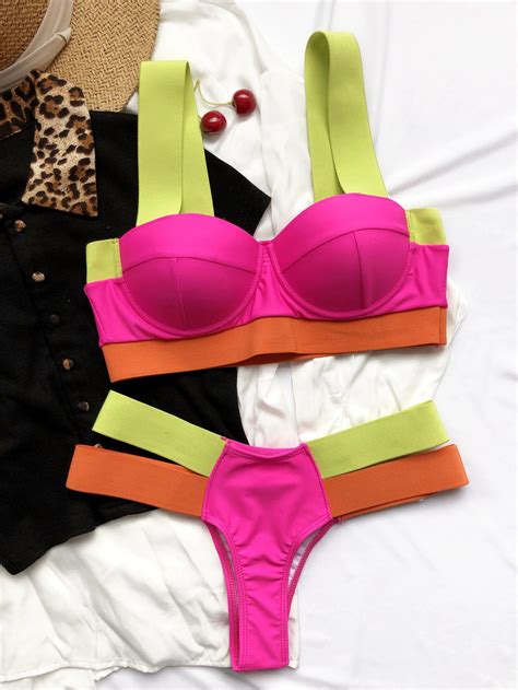 Sruby Sexy Bikini Swimwear Women Two Piece Set Swimsuit Patchwork