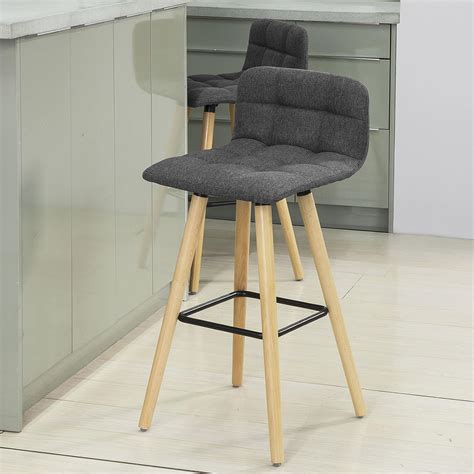 Lot De 4 Tabouret De Bar En Tissu Gris Anthracite Assise Ergonomique Et