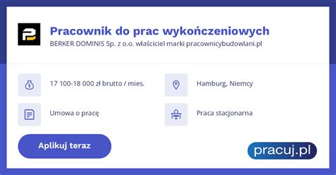 Oferta Pracy Pracownik Do Prac Wyko Czeniowych Berker Dominis Sp Z O