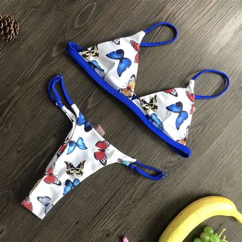 Sexy Swimwears Women Bikini Swimsuits Butterfly Print Strapless Swimsuit Push Up Padded Female