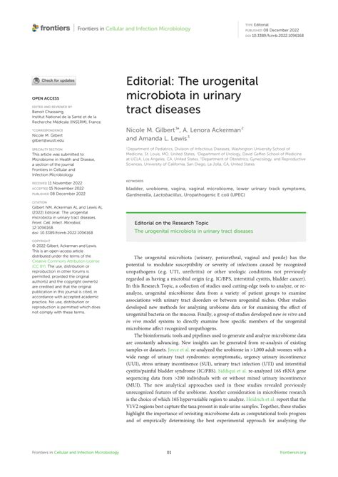 Pdf Editorial The Urogenital Microbiota In Urinary Tract Diseases