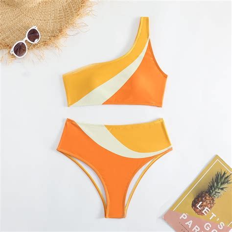 HHH 2025 New Patchwork One Shoulder Sexy Bikini Women S Split Two Piece