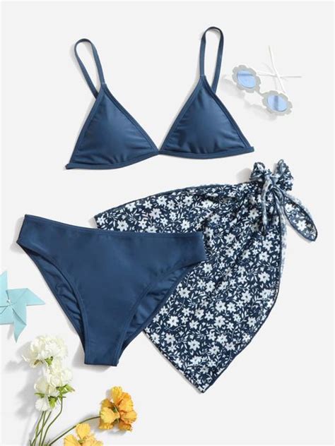 Teen Girls Pack Triangle Bikini Swimsuit Floral Print Beach Skirt Lynks Shop