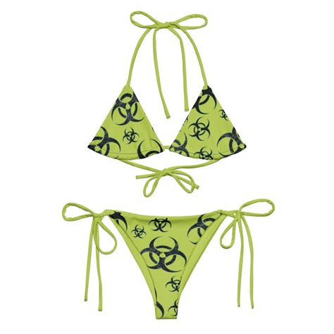 Biohazard Recycled String Bikini Set Lime Black Y K Grunge Gothic Beachwear Poolside Goth Edgy