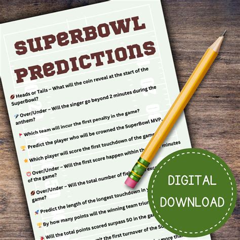 Super Bowl Football Prediction Party: Printable Game for All Ages Ideal ...