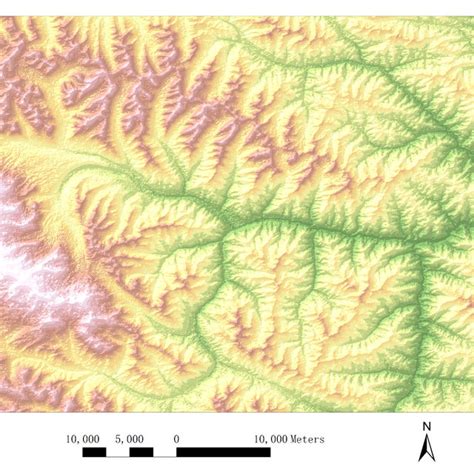 A Rendered Digital Elevation Model Dem Of Mountainous Terrain With