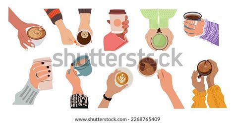 Collection Different Hands Holding Hot Drinks Stock Vector Royalty Free 2268765409 Shutterstock