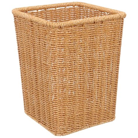 Angoily Wicker Trash Can Woven Waste Paper Basket Square Waste Bin