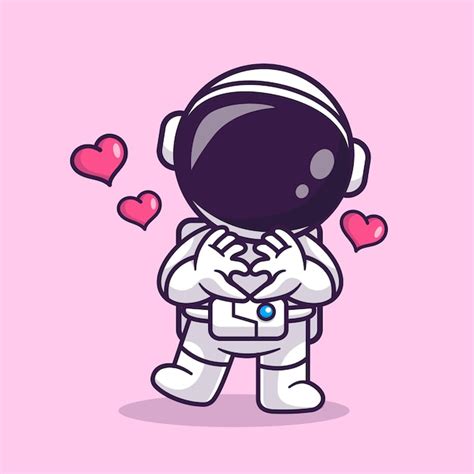 Lindo Astronauta Con Amor Signo Mano Dibujos Animados Vector Icono