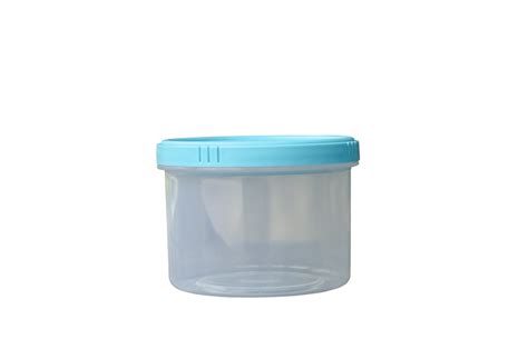 Small Transparent Round Plastic Container And Blue Cap Png