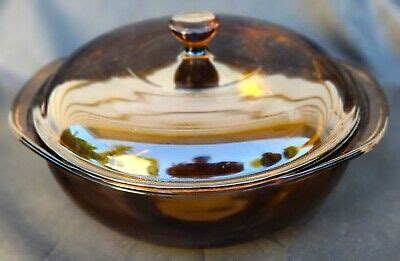 Vintage Pyrex Vision 2L 024 Amber Casserole Dish W Lid EUC EBay