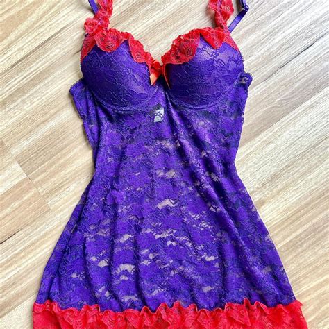 Red And Purple Lace Lingerie Top In Perfect Depop