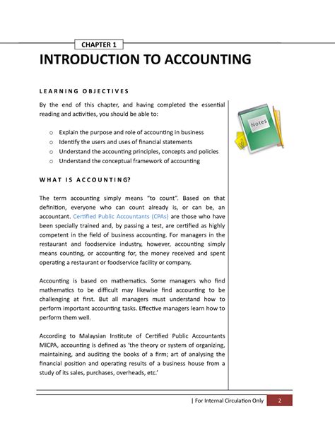 Chapter 1 Student Notes Chapter 1 Introduction To Accounting L E A