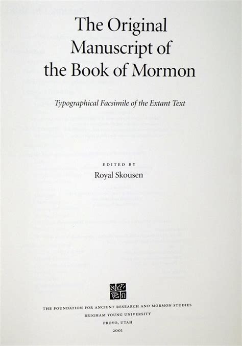 The Original Manuscript Of The Book Of Mormon With The Printers