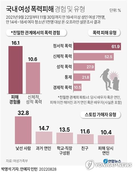 그래픽 국내 여성 폭력피해 경험 및 유형 연합뉴스