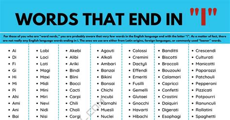 Words That End In I List Of 300 Common Words Ending In I 7ESL