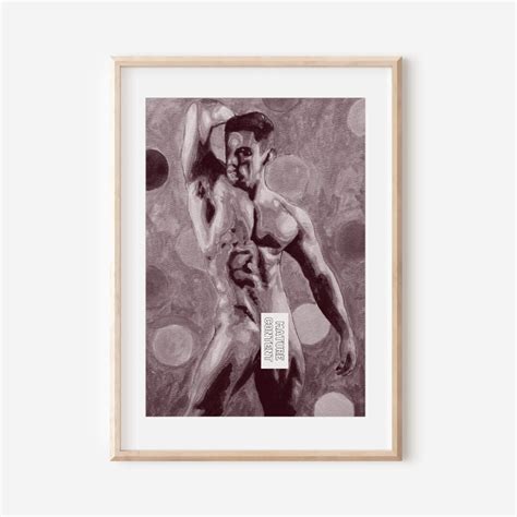 Fully Nude Male Watercolor Erotic Art Gay Male Art Full Nude Art Phallic Art Polka Dot