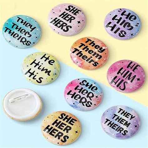 Set Of 24 1 5 Inch Pronoun Badge Pin Buttons Gender Identity Pronouns