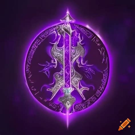 Purple And Silver Coat Of Arms With Tower Symbol And Magic Rune Symbols