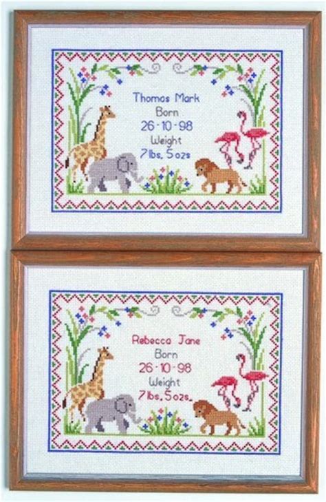 Csm 550 Safari Animal Cross Stitch Baby Birth Sampler Kit Etsy