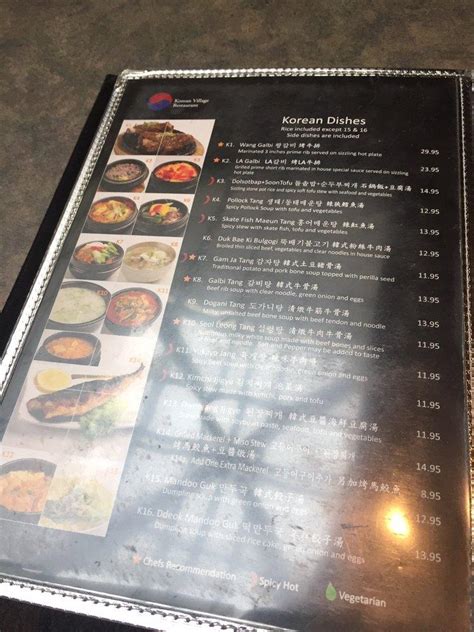 Menu at Korean Village Restaurant, Calgary