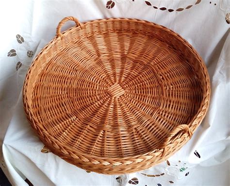 Big Round Wicker Tray Large Rustic Ottoman Tray Big Round Etsy