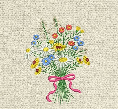 Bouquet Machine Embroidery Design Flower Plant Grass Herb Etsy