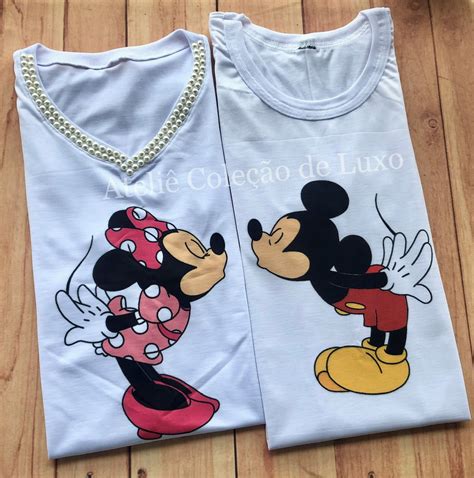 Camisetas De Casal Dia Dos Namorados Minnie E Mickey Beijo