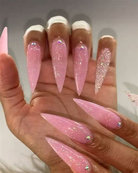 Stelito Nails Stiletto Nails Glitter Acrylic Nails Coffin Pink