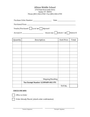 Fillable Online Purchase Order Form Albionmiddle Fax Email Print