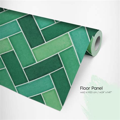 Herringbone Green Floor Tile Sticker Panel Peel And Stick Etsy