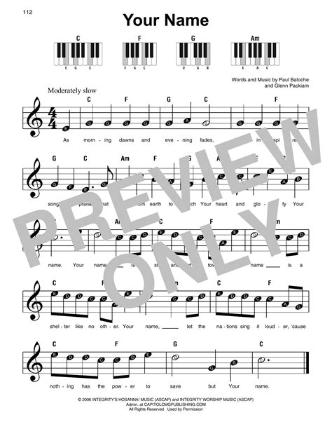 Your Name By Paul Baloche Sheet Music For Super Easy Piano At Sheet