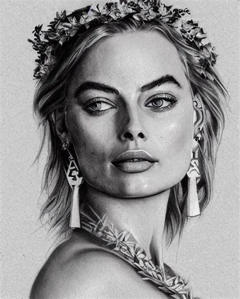 Krea Realism Tattoo Sketch Of Margot Robbie As A Beautiful Greek