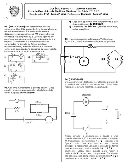 6 Lista Exercícios Medidas Elétricas Pdf Rede Elétrica