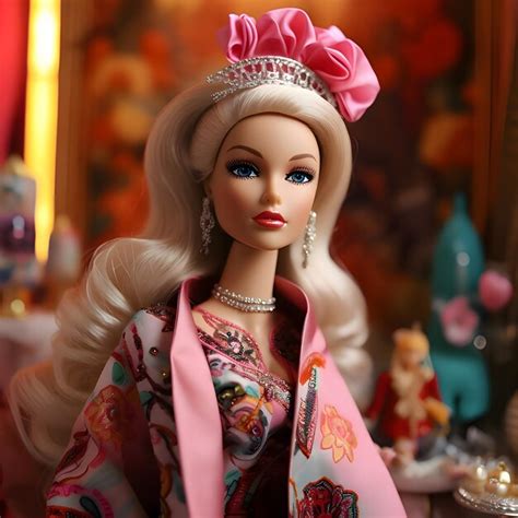 Premium AI Image Cute Blonde Barbie Wearing A Pink Clothing Against Blurred Background Front View