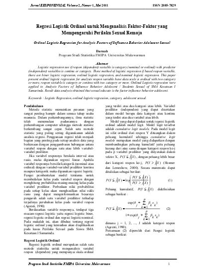 Regresi Logistik Ordinal Untuk Menganalisis Faktor Faktor Yang