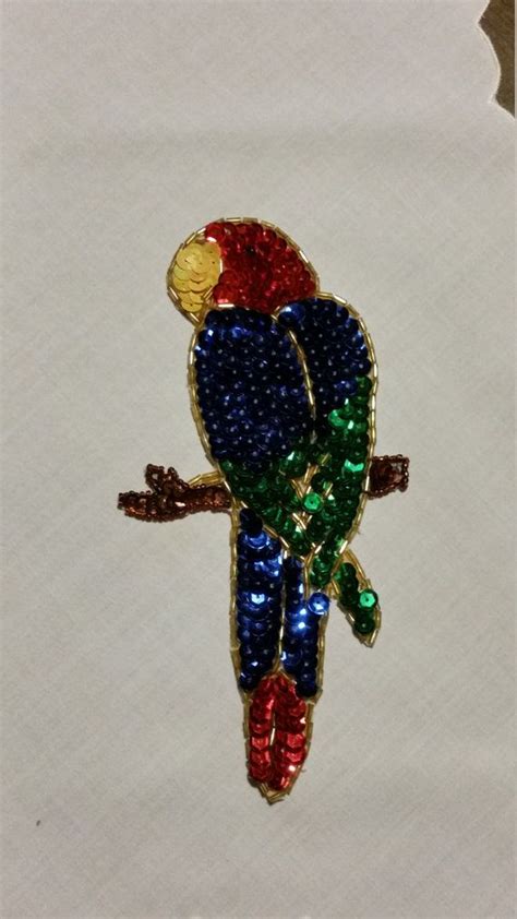 Vintage Sequin Beaded Applique Parrot Decoration Sequins Beads Patch