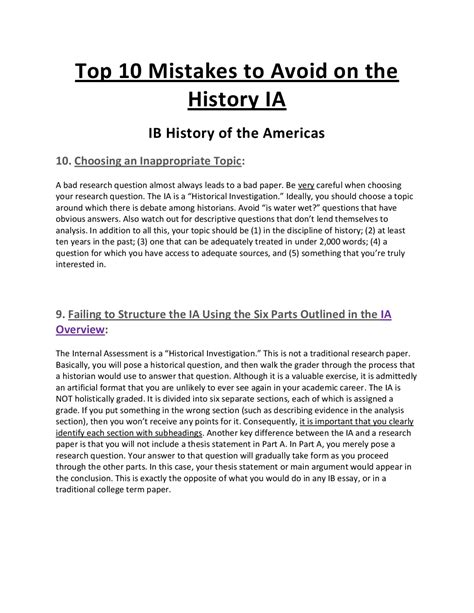 Top 10 Mistakes to Avoid on the History IA | Exercises History | Docsity