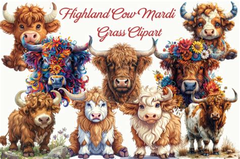 Highland Cow Mardi Grass Clipart Graphic By Tshirtado · Creative Fabrica