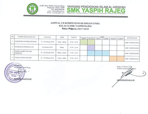 Jadwal Uji Kompetensi Keahlian UKK Kelas 12 SMK SMK YASPIH RAJEG