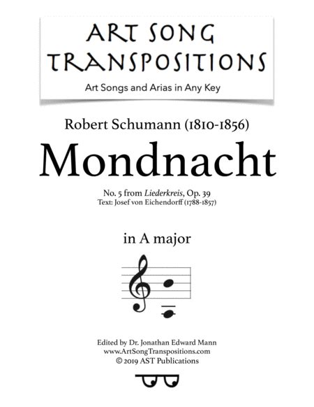 Mondnacht Op No A Major Sheet Music Robert Schumann Piano